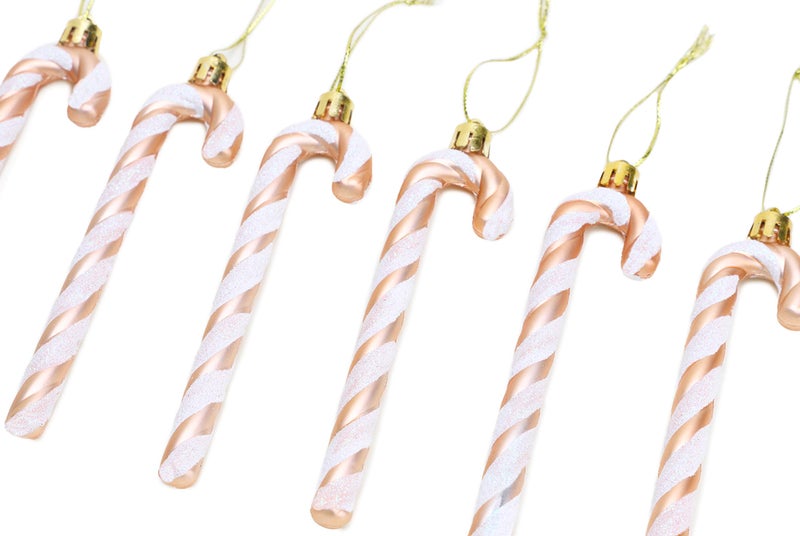 Christmas ConceptsÂ® Pack of 6-13cm Glitter Candy Cane Christmas Tree Decorations/Ornaments (Rose Gold & White) - Image 4